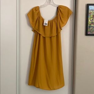 Mustard yellow off shoulder dress